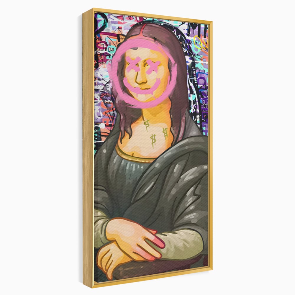 Tablou canvas cu tablou canvas cu mona lisa pop art, in rama de aluminiu auriu
